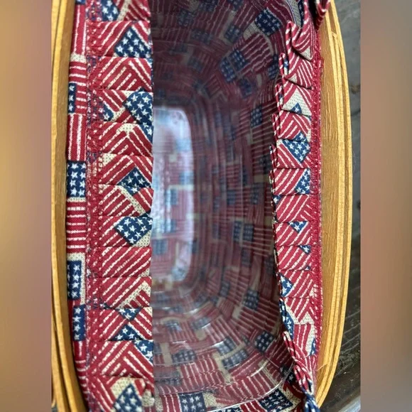 Longaberger 25th Anniversary Basket w/ Red & Blue Flag, Fabric & Plastic Liner - Picture 9 of 11